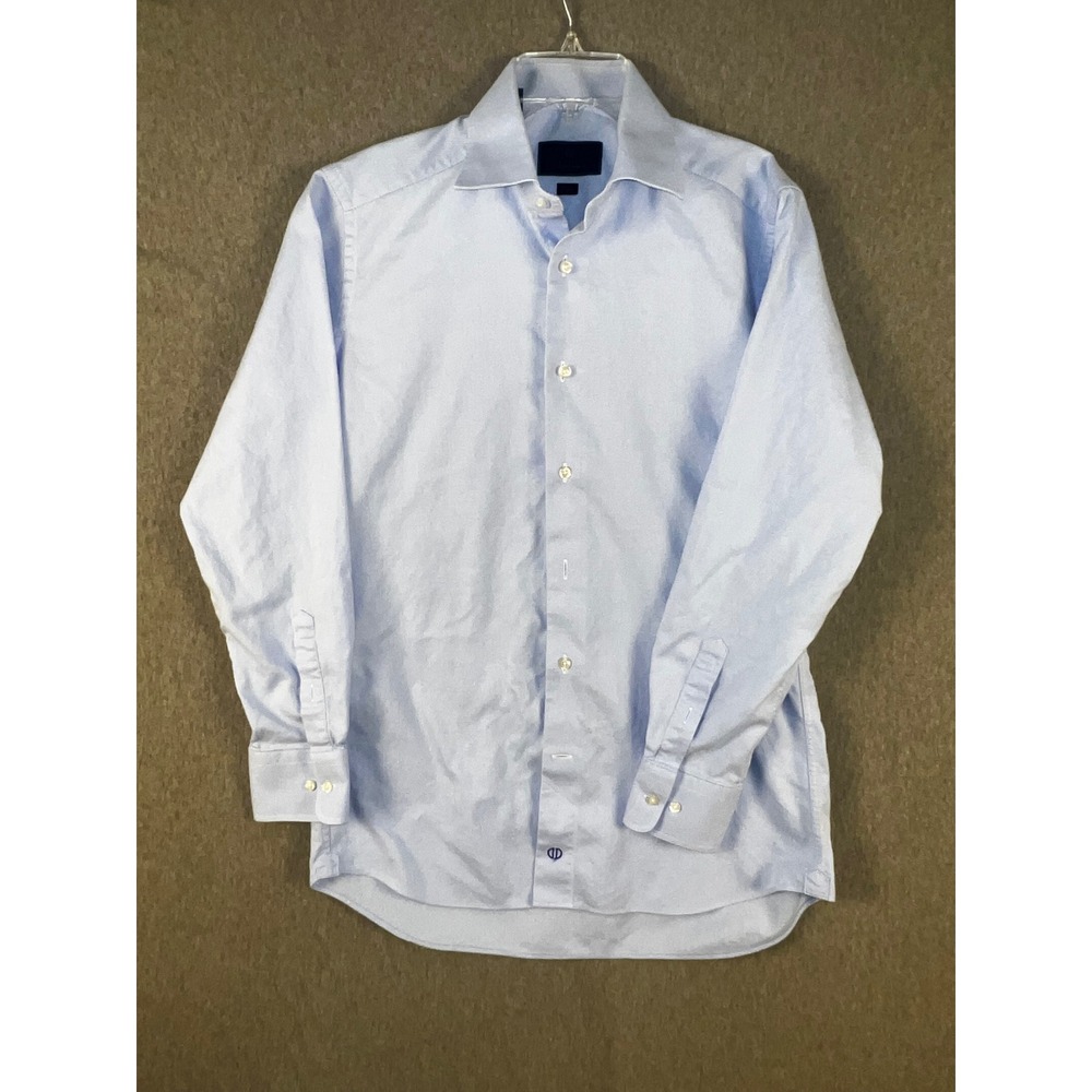Lot of 2 David Donahue Trim Fit 15.5 Dress Shirts Mens Blue Solid & Purple Check - Picture 2 of 10